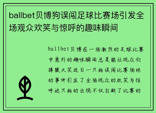 ballbet贝博狗误闯足球比赛场引发全场观众欢笑与惊呼的趣味瞬间